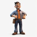 Realistic 3d Cartoon Tradesperson Manager - Charming Characters In Navy And Brown