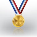 Realistic 3d Champion Gold medal with red ribbon Royalty Free Stock Photo