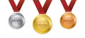 Realistic 3d Champion Gold medal with red ribbon Royalty Free Stock Photo