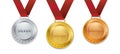 Realistic 3d Champion Gold medal with red ribbon Royalty Free Stock Photo