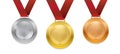 Realistic 3d Champion Gold medal with red ribbon Royalty Free Stock Photo