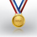 Realistic 3d Champion Gold medal with red ribbon Royalty Free Stock Photo