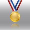 Realistic 3d Champion Gold medal with red ribbon