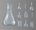 Realistic 3D chemical lab beaker, glass flask. Royalty Free Stock Photo