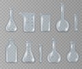 Realistic 3D chemical lab beaker, glass flask. Royalty Free Stock Photo