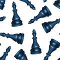 Realistic 3d Chess Black Queen Seamless Pattern Background. Vector
