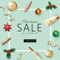 Realistic 3d Christmas holiday sale web banner template.