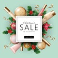 Realistic 3d Christmas holiday sale web banner template.