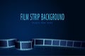 Realistic 3D cinema film strip in perspective isolated on blue background. Vector template cinema festival. Movie design cinema Royalty Free Stock Photo