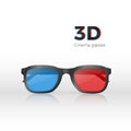 Realistic 3d cinema glasses front view. Plastic glasses with red and blue glass for watching movies. Vector illustration Royalty Free Stock Photo