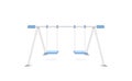 Realistic 3d classic comfortable outdoor blue swing on frame. Element for kindergarten or playground