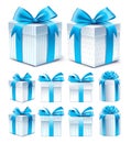 Realistic 3D Collection of Colorful Blue Pattern Gift Box