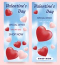 Realistic 3D Colorful Red and White Romantic Valentine Hearts Background Floating with Happy Valentines Day Greetings Royalty Free Stock Photo