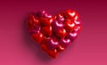 Realistic 3D Colorful Romantic Valentine Hearts in Red Background. 3d rendering Royalty Free Stock Photo