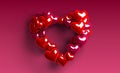 Realistic 3D Colorful Romantic Valentine Hearts in Red Background. 3d rendering Royalty Free Stock Photo