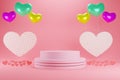 Realistic 3D Colorful Romantic Valentine Hearts in Red or Pink Background. 3D render Royalty Free Stock Photo