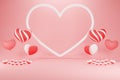 Realistic 3D Colorful Romantic Valentine Hearts in Red or Pink Background. 3D render Royalty Free Stock Photo