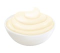 Realistic 3d creamy mayonnaise in small round bowl Royalty Free Stock Photo