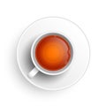 Realistic 3d cup of hot aromatic freshly brewed drink black tea. A teacup top view isolated on white background. Vector Royalty Free Stock Photo