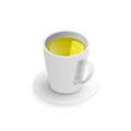 Realistic 3d cup of hot aromatic freshly brewed drink green tea with lemon. A teacup isometric view isolated on white background. Royalty Free Stock Photo