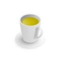 Realistic 3d cup of hot aromatic freshly brewed drink green tea. A teacup isometric view isolated on white background. Vector Royalty Free Stock Photo