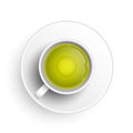 Realistic 3d cup of hot aromatic freshly brewed drink green tea. A teacup top view isolated on white background. Vector Royalty Free Stock Photo