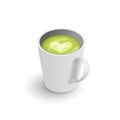 Realistic 3d cup of hot aromatic green Japanese tea matcha latte drink. A teacup isometric view isolated on white background. Royalty Free Stock Photo