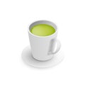 Realistic 3d cup of hot aromatic green Japanese tea matcha. A teacup isometric view isolated on white background. Vector Royalty Free Stock Photo