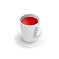 Realistic 3d cup of hot aromatic healthy herbal rooibos or hibiscus red tea. A teacup isometric view isolated on white background Royalty Free Stock Photo