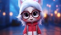 Realistic 3d cute and friendly white rabbit with big adorable eyes, wearing glasses, bunny character