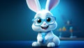 Realistic 3d cute and friendly white rabbit with big eyes and glasses, adorable animal character