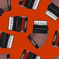 Realistic 3d Detailed Bayan Accordion Seamless Pattern Background. Vector