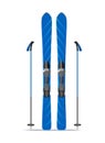 Realistic 3d Detailed Blue Ski with Stiks. Vector