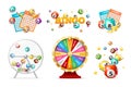 Realistic 3d Detailed Casino Fortune Wheel and Lottery Set. Vector