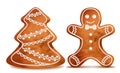 Realistic 3d Detailed Christmas Gingerbread Cookies Set. Vector