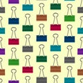 Realistic 3d Detailed Color Binder Clip Seamless Pattern Background. Vector Royalty Free Stock Photo