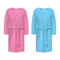 Realistic 3d Detailed Color Blank Bathrobe Template Mockup Set. Vector