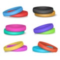 Realistic 3d Detailed Color Blank Promo Bracelets Template Mockup Set. Vector