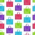 Realistic 3d Detailed Color Blank Tote Sale Bags Seamless Pattern Background. Vector