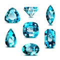 Realistic 3d Detailed Colorful Blue Gemstones Set. Vector Royalty Free Stock Photo