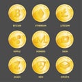 Realistic 3d Detailed Crypto Coins Set. Vector