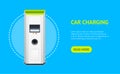 Realistic 3d Detailed Electric Car Charging Station Card . Vector