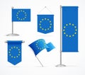 Realistic 3d Detailed Europe Flag Banner Set. Vector