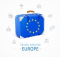 Realistic 3d Detailed Europe Travel Concept Banner Card. Vector