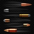 Realistic 3d Detailed Flying Bullets Set. Vector