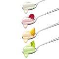 Realistic 3d Detailed Fruit and Berries Yogurt on a Spoon Set. Vector Royalty Free Stock Photo