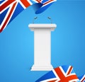 Realistic 3d Detailed Great Britain Flag and Debate Podium Banner Background. Vector