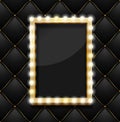Realistic 3d Detailed Makeup Mirror on a Quilted Pattern Background. Vector