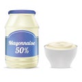 Realistic 3d Detailed Mayonnaise and Bowl Set. Vector