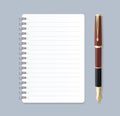 Realistic 3d Detailed Notebook Lined Spiral and Pen. Vector Royalty Free Stock Photo